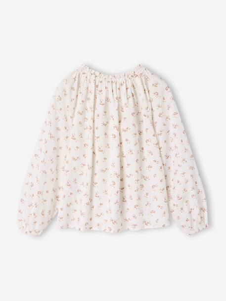Blouse fille manches smockées ivoire+rose pâle+vanille+vert sauge - vertbaudet enfant 