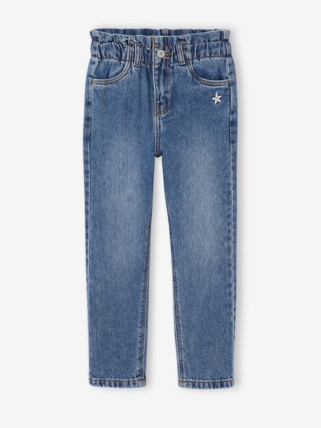 Paperbag jeans voor meisjes donkerblauw+middenblauw - vertbaudet enfant 