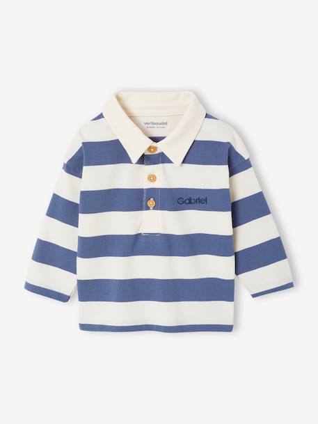 Gestreept polo t-shirt voor baby's met lange mouwen cacao+grijsblauw - vertbaudet enfant 