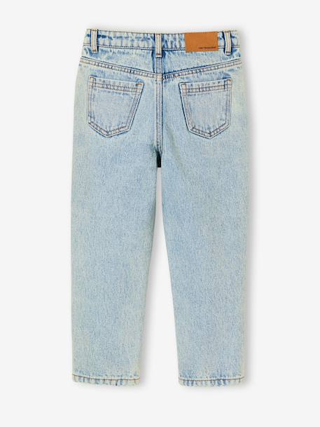 Jean fille mom brodé fleurs bleu+bleu clair+bleu moyen - vertbaudet enfant 