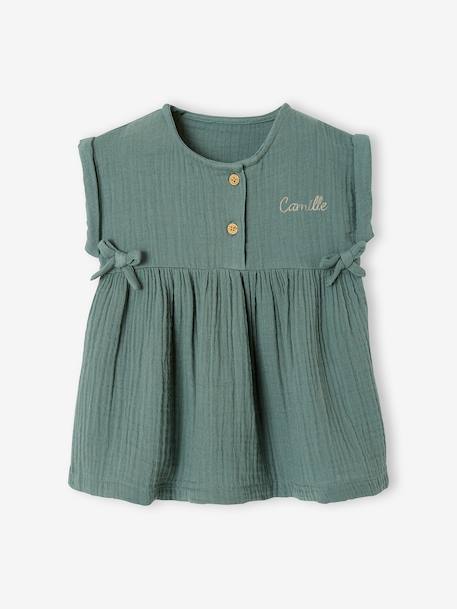 Babyjurkje van katoengaas groen+okergeel - vertbaudet enfant 