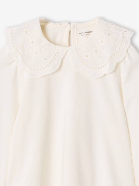 T-shirt met lange mouwen en kraag ecru+lichtroze - vertbaudet enfant 