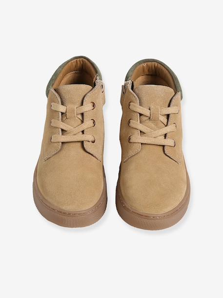 Hoge leren sneakers met veters voor jongens beige+marineblauw - vertbaudet enfant 