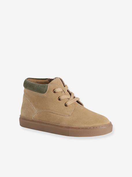 Baskets enfant garçon cuir montantes zippées et élastiquées beige+kaki+marine - vertbaudet enfant 