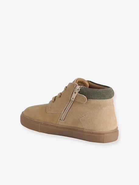 Baskets enfant garçon cuir montantes zippées et élastiquées beige+kaki+marine - vertbaudet enfant 