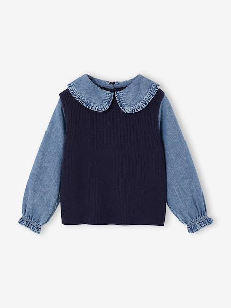 2-in-1 trui voor meisjes lila+marineblauw+terracottategel - vertbaudet enfant 