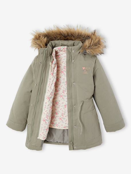 Parka fille 3 en 1 hiver à capuche DARK GREEN+kaki+noir+PURPLE DARK+sauge - vertbaudet enfant 