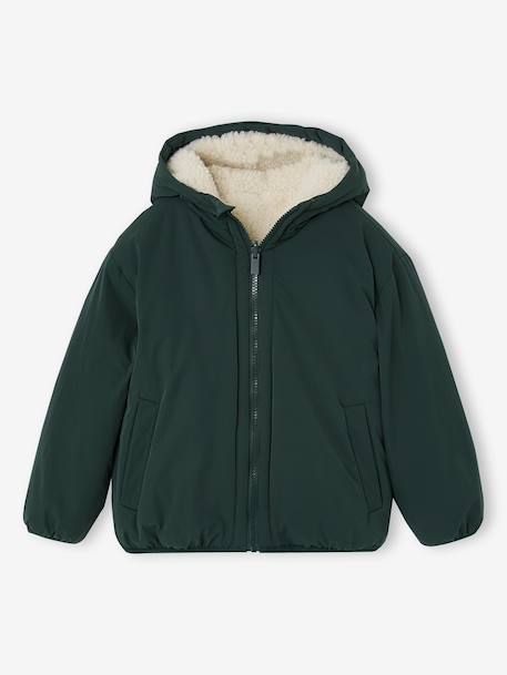 Blouson réversible à capuche garçon bleu grisé+vert sapin - vertbaudet enfant 