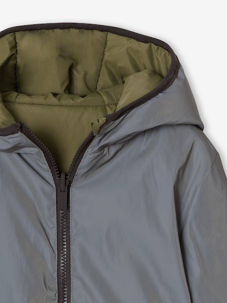 Blouson réversible réfléchissant garçon à capuche kaki - vertbaudet enfant 