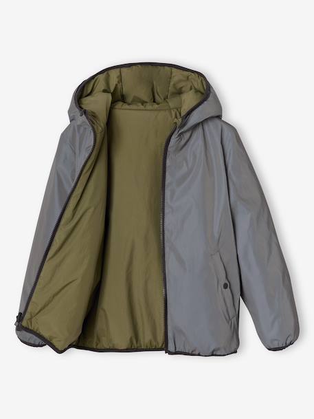 Blouson réversible réfléchissant garçon à capuche kaki - vertbaudet enfant 