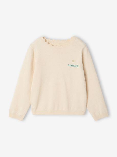 Pull fille personnalisable beige chiné+framboise+marine+pivoine+vert de gris - vertbaudet enfant 