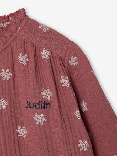 Chemise file gaze de coton imprimée personnalisable blanc imprimé+bleu chambray+écru+mauve - vertbaudet enfant 
