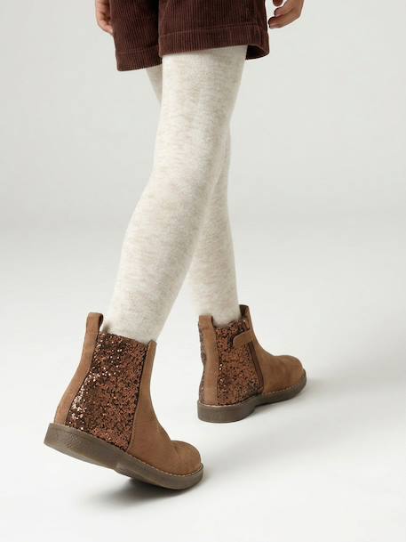 Leren boots voor meisjes met glitter, kleuterschoolcollectie kameel+marineblauw - vertbaudet enfant 