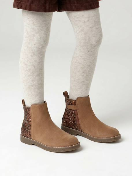 Leren boots voor meisjes met glitter, kleuterschoolcollectie kameel+marineblauw - vertbaudet enfant 