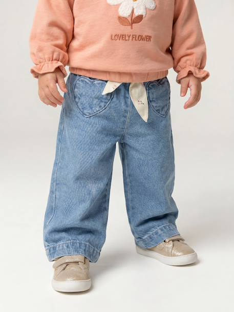 Jean large bébé avec ceinture à nouer denim brut+stone - vertbaudet enfant 