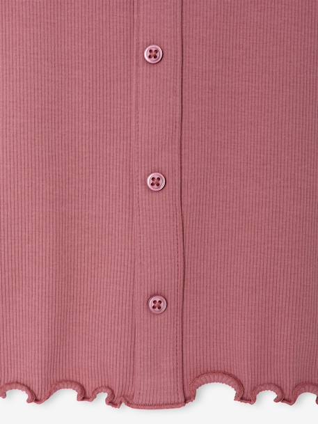 Geribde meisjesshirt met lange mouwen ecru+taupe+zachtpaars - vertbaudet enfant 