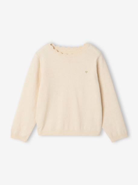 Pull fille personnalisable beige chiné+framboise+marine+pivoine+vert de gris - vertbaudet enfant 