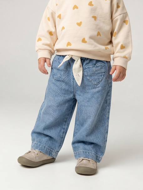 Jean large bébé avec ceinture à nouer denim brut+stone - vertbaudet enfant 