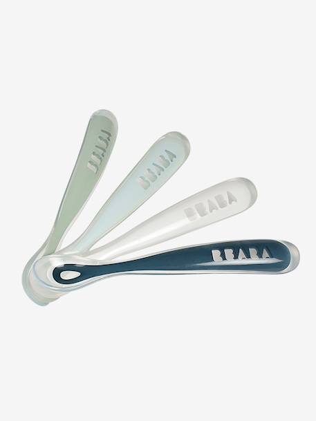 Set van 4 lepels Soft, eerste leeftijd, zonder BPA, van BEABA Blauw/grijs/okergeel+blue/ eucalyptus/ pink/ mist - vertbaudet enfant 