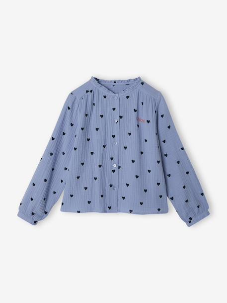 Chemise file gaze de coton imprimée personnalisable blanc imprimé+bleu chambray+écru - vertbaudet enfant 