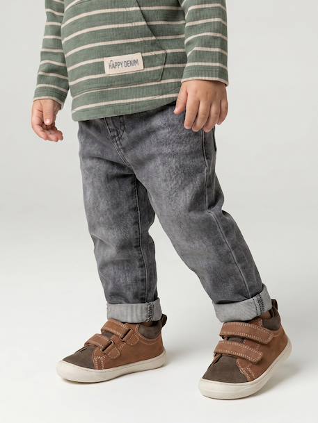 Basics denim jeans voor baby's met elastische tailleband en zakken denimgrijs+ongewassen denim - vertbaudet enfant 