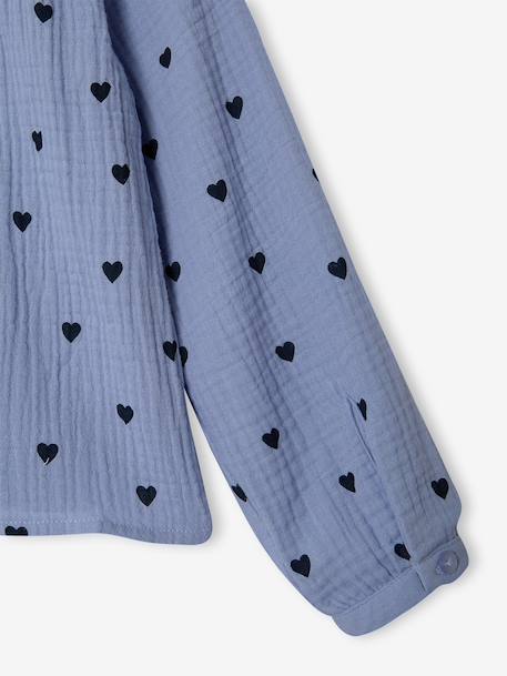 Personaliseerbare meisjesblouse van katoenen gaas chambrayblauw+ecru+wit, bedrukt - vertbaudet enfant 