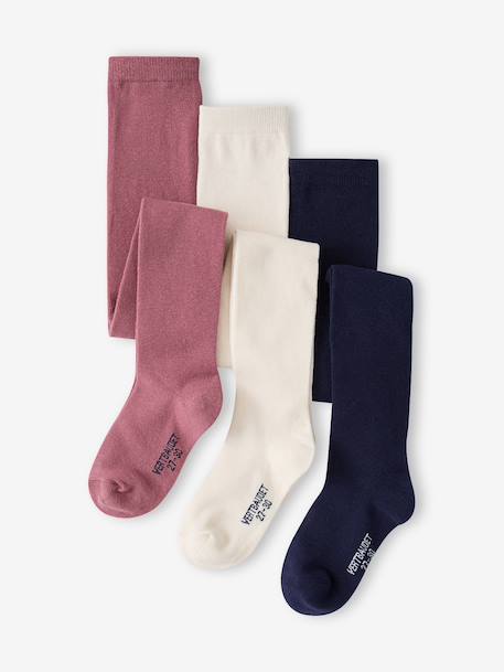 Set van 3  Oeko-Tex®-meisjesleggings kaneel+marineblauw+oudroze+pruim+roze (poederkleur)+Set gechineerd grijs+set inkt+zachtpaars - vertbaudet enfant 