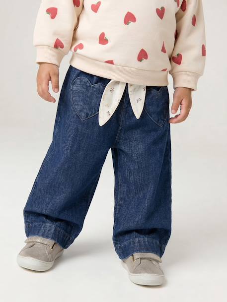 Jean large bébé avec ceinture à nouer denim brut+stone - vertbaudet enfant 