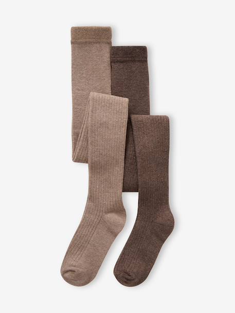Lot de 2 paires de collants en maille côtelée fille bleu nuit+gris chiné+marron - vertbaudet enfant 