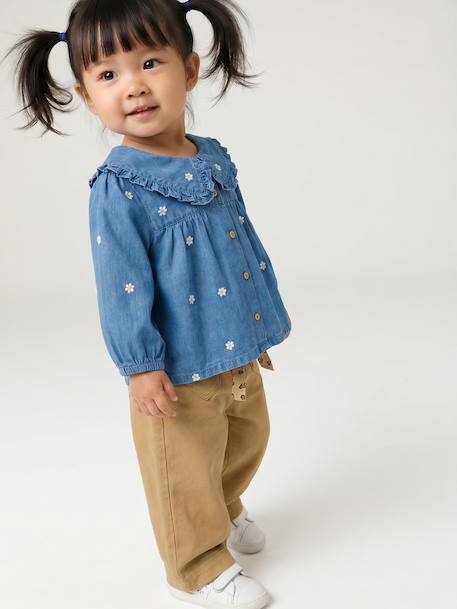 Denim babyblouse met borduursels stone - vertbaudet enfant 
