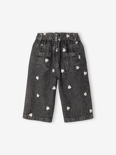Wijde jeans met kleine geborduurde hartjes denimgrijs+double stone+stone - vertbaudet enfant 