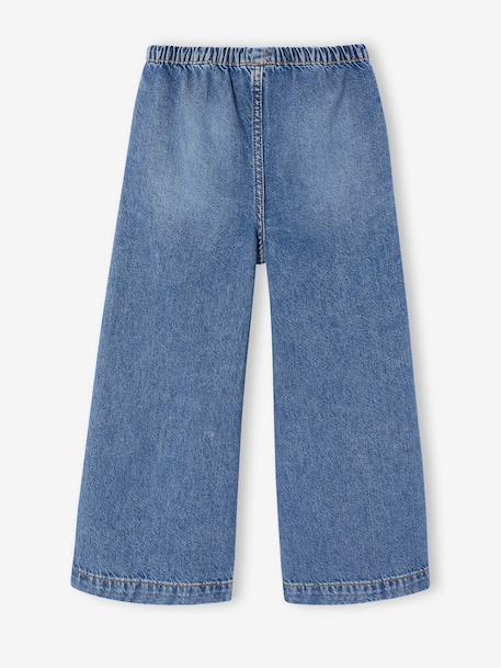 Wijde meisjesbroek gebleekt denim+middenblauw - vertbaudet enfant 