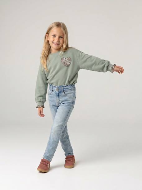 Meisjessweater met hartjespatch groengrijs+marineblauw - vertbaudet enfant 