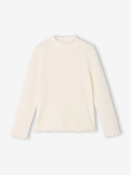 Sous-pull fille col cheminée écru+vieux rose - vertbaudet enfant 