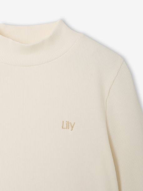 Sous-pull fille col cheminée écru+vieux rose - vertbaudet enfant 