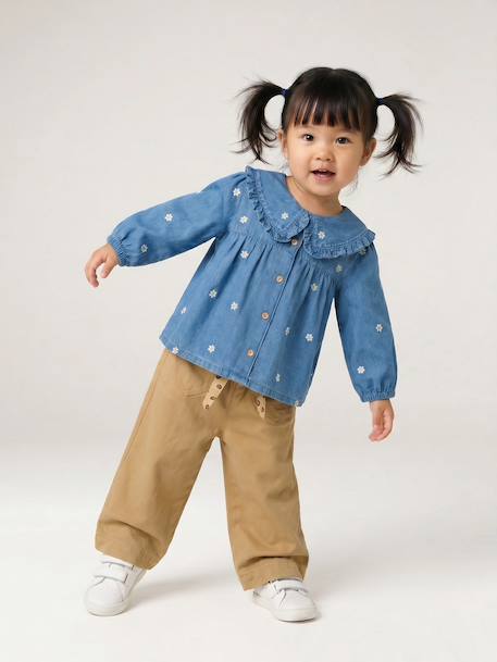 Denim babyblouse met borduursels stone - vertbaudet enfant 