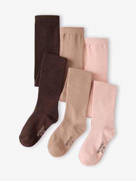 Lot de 3 paires de collants fille BASICS cannelle+lot encre+Lot gris chiné moyen+marine+mauve+prune+rose poudré+vieux rose - vertbaudet enfant 