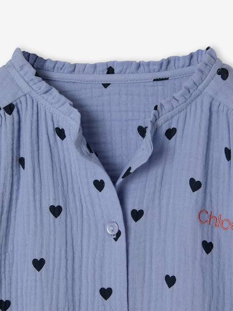Chemise file gaze de coton imprimée personnalisable blanc imprimé+bleu chambray+écru - vertbaudet enfant 