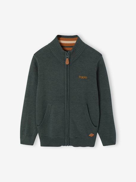 Gilet zippé col montant personnalisable garçon Bleu chiné+Ecru chiné - BROSS B 0294+vert chiné - vertbaudet enfant 