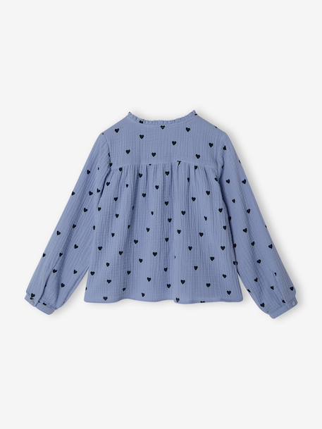 Personaliseerbare meisjesblouse van katoenen gaas chambrayblauw+ecru+wit, bedrukt - vertbaudet enfant 