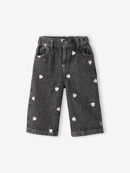 Wijde jeans met kleine geborduurde hartjes denimgrijs+double stone+stone - vertbaudet enfant 