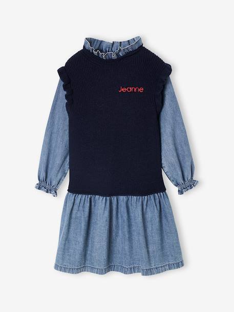 2-in-1 jurk voor meisjes marineblauw - vertbaudet enfant 