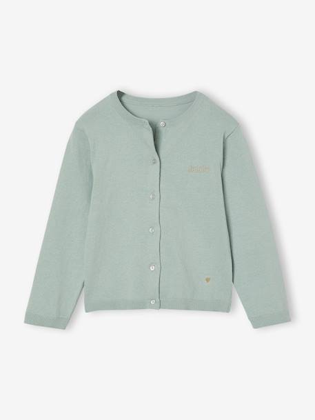 Gilet fille maille fine BASICS anthracite+beige chiné+bleu grisé+bois de rose+marine+prune+vanille+vert émeraude - vertbaudet enfant 