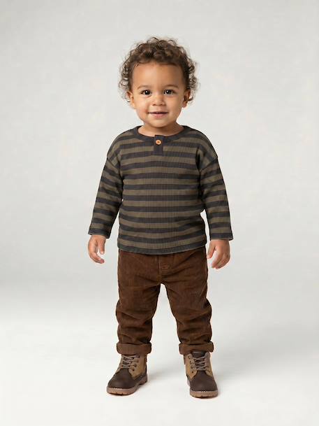 T-shirt manches longues bébé garçon cappuccino+kaki - vertbaudet enfant 