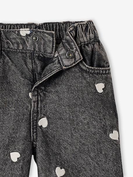 Wijde jeans met kleine geborduurde hartjes denimgrijs+double stone+stone - vertbaudet enfant 