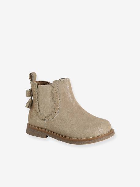 Eerste stap schoenen baby boots leer bruin+goudgeel+zwart - vertbaudet enfant 