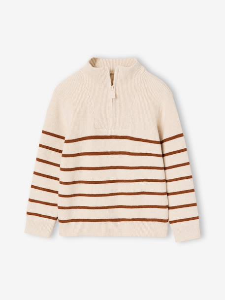 Gestreept sweater met lange mouwen voor jongens ecru+marineblauw - vertbaudet enfant 