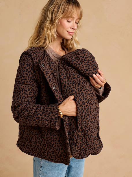 Veste matelassée évolutive avec protège-bébé grossesse et post grossesse en gaze de coton chocolat+écru+kaki - vertbaudet enfant 