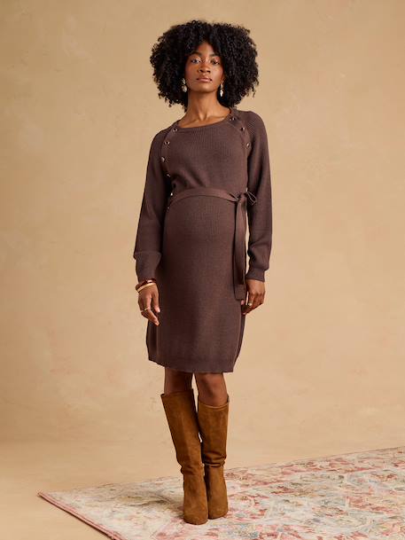 Robe en tricot grossesse et allaitement chocolat+noir - vertbaudet enfant 