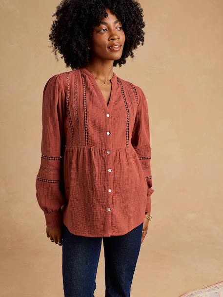 Blouse grossesse et allaitement en dentelle macramé blanc+terracotta - vertbaudet enfant 